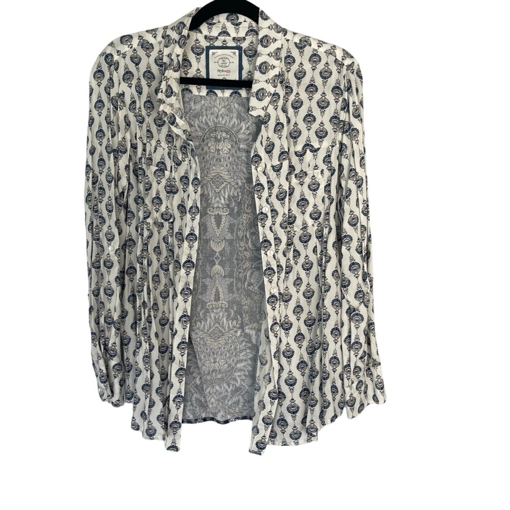 Style & Co Bohemian Pattern Button Up Top Aztec Print Blouse Long Sleeve - Picture 2 of 13